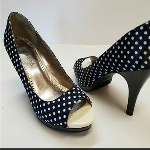 Navy Blue Rampage Polka Dot Heels